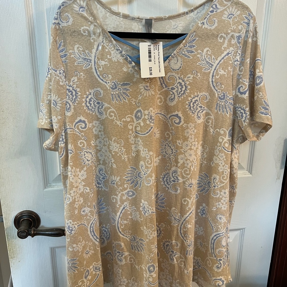Honeyme Tan Short Sleeve Relaxed Blouse